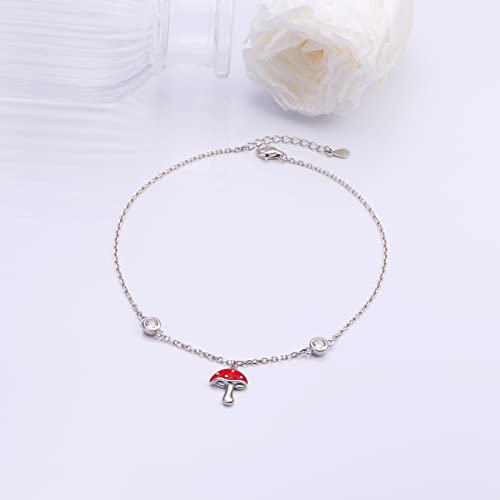 Anklets for Women S925 Sterling Silver Adjustable Beach Foot Ankle Bracelet Jewelry Gifts - style: Red Mushroom