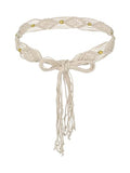 TeeYee Women's Waist Belt Adjustable Boho Style Handwoven Bohemia Tassel Rope Tie with Wooden Beads Braided Chain for Dress - color: 283beige