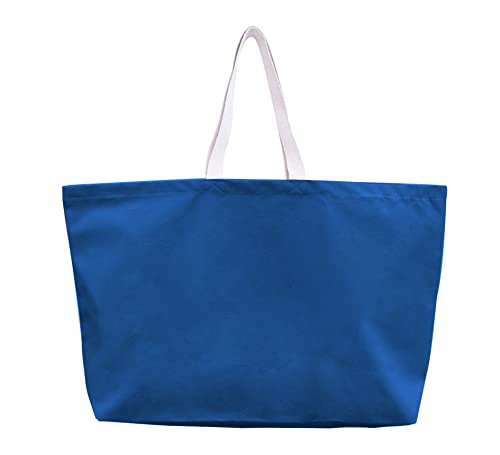 Large Canvas Tote Bag-Extra Big Shopping Beach Totes Bags Reusable Largest Grocery Plain Solid Bag 28"x8"x16" - color: Ocean Blue