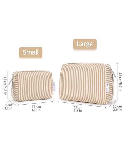 Narwey Striped Makeup Bag Travel Cosmetic Bag Organizer Toiletry Bag Make Up Bags with Compartments for Women Girls (Large,Brown Stripe) - color: A-Brown Stripe, style: Large