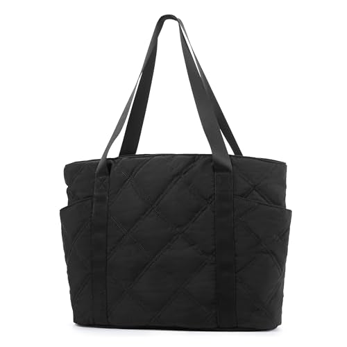SUPACOOL Tote HandBag for Women, Womens Crossbody Purse Bags, Lightweight Womens Tote Handbags, Quilted Puffy Totebag - color: Full Black, size: Large