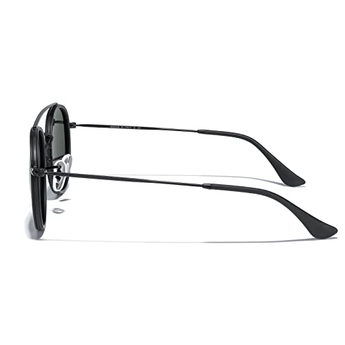 MERRY'S Retro Round Polarized Sunglasses - Unisex Double Bridge Sun Glasses - color: Matte Black Frame/Matte Black Bridge/G15 Lens