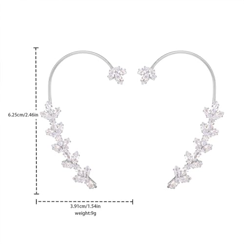 2Pcs Rhinestone Butterfly Earrings Ear Cuffs Non-Pierced Fake Earrings Butterfly Climber Wrap Around Earring Dainty Adjustable Ear Clip Jewelry for Women - color: Style9-silver
