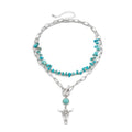 Fuqimanman2020 Boho Layered Western Necklaces for Women Cowgirl Cactus Turquoise Beaded Ox-head Hat Pendant Country Concert Jewelry - color: B