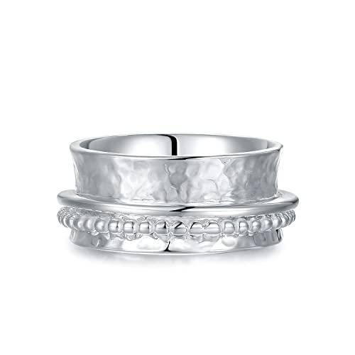 925 Sterling Silver Anxiety Ring with Beads Fidget Spinning Rings for Women Worry Beads Rings - color: hammered design C
