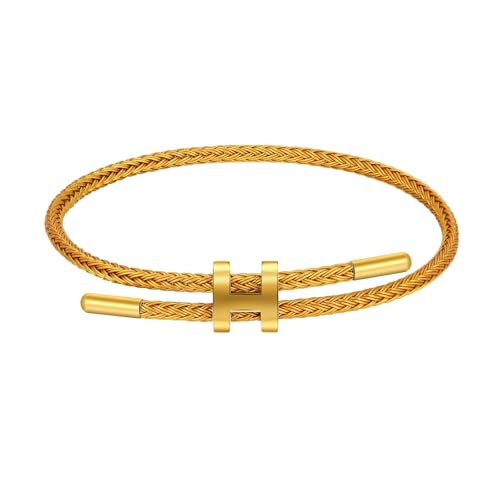 AIMADE Bracelets for Women Adjustable Charm Bracelet, 18k Gold-plated Buckle Design Titanium Steel Wire Rope Women's Gift Jewelry - color: Gold