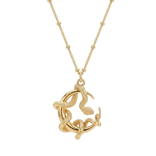 Fettero Animal Necklaces for Women 14K Gold Plated Charm Snake Necklace Elephant Bird Cat Butterfly Pendant Cute Dainty Necklace Jewelry - style: Snake Moon