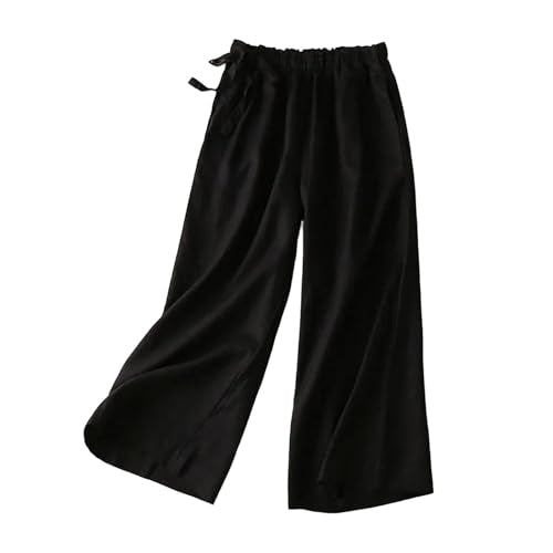 JiXiang Women's Palazzo Pants Wide Leg Boho High Waisted Side Drawstring Lounge Trousers Flowy Casual Loose Lightweight Pants - color: 1-black, size: Medium