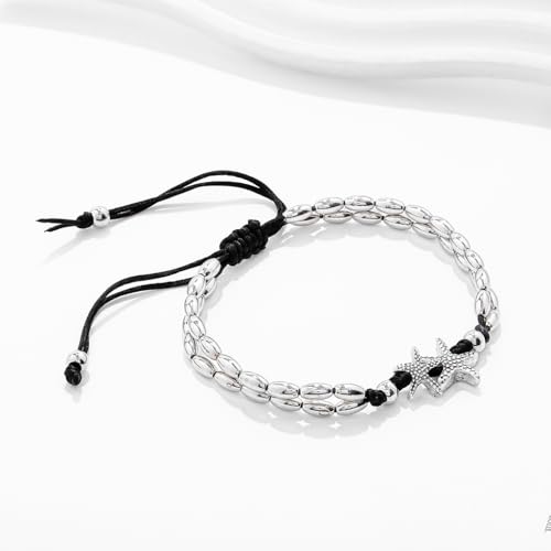 Beaded Anklets Bracelets Boho Handmade Turtle Starfish Whelk Shell Tree of Life String Ankle Bracelet Summer Beach Waterproof Barefoot Sandals Foot Jewelry for Women - color: Black
