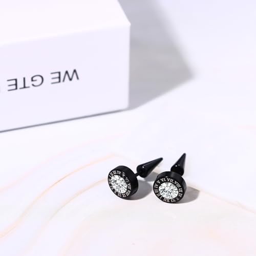 Aroncent 12PCS Stainless Steel Fake Tapers Mens Earrings Illusion Tunnel Cheater Piercing Jewelry Set for Men Women - color: A9-Roman Numerals