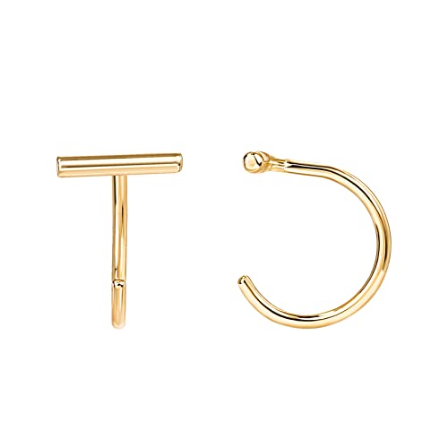 PAVOI 925 Sterling Silver Huggie Half Hoop Earrings | Hypoallergenic Minimalist Tiny Cartilage Earring - style: Bar