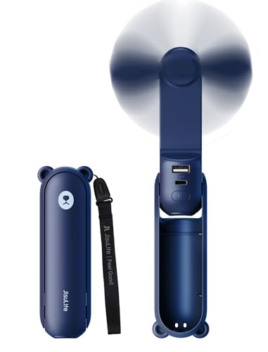 JISULIFE 3 IN 1 Handheld Mini Fan - Portable Fan & Power Bank & Flashlight, 19H Max Cooling, USB Rechargeable, Pocket-Sized for Travel, Cruise, Concerts, Makeup, 2026 Summer Gifts for Women(Blue) - color: Blue