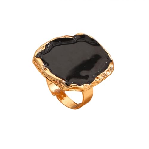 Chunky Gold and Black Two-tone Enamel Drip Band Rings Set for Women, Vintage Statement Large Crystal CZ Ring Big Party Prom Jewelry Gift Accessories - color: Black 2