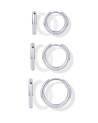 PAVOI Waterproof Hoop Earrings Set for Women - Stainless Steel Multi-Pack with Cubic Zirconia - Small & Chunky Huggie, Thin Hoops, Cascade Graduated Styles - Trendy Fashion Piercing Jewelry - color: White Gold