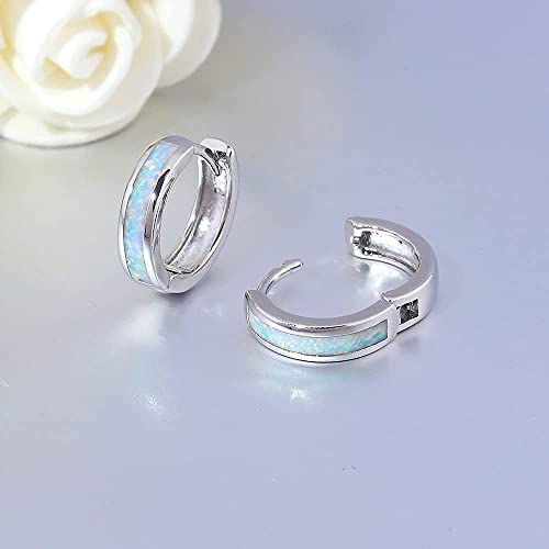 CiNily Huggie Earrings Opal Hinged Hoop Earrings Gold Plated Hypoallergenic Small Hoop Earrings for Women Teen Girls Men Sensitive Ears - color: White Gold-White