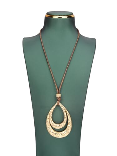 GelConnie Leather Necklaces Turquoise Long Boho Necklaces for Women Brown Chunky Circle Pendant Chocker Necklace Gold Sweater Necklace - style: Boho Circle Necklace