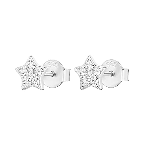 PAVOI 14K Gold Plated Dainty Stud Earrings for Women - 925 Sterling Silver Posts Earrings with Cubic Zirconia - Celestial Lightning Bolt, Moon, Star, and Flower Gold Jewelry Gifts - style: Star