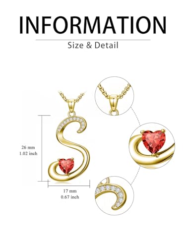 Birthday Gifts for Women 18k Gold Initial Necklaces for Women Simple Alphabets Letters with Birthstone Pendants Name Jewelry Anniversary Wedding Gifts for Sister Daughter Her (with Gift Box) - color: 07-Jul-Ruby, style: Letter S