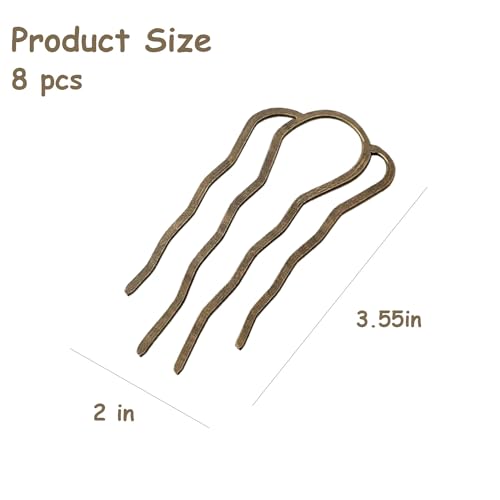 8 Pieces Hair Side Combs, Metal Hair Fork Clip Hair Pins for Buns 4 Prong Hair Updo U-Shape Hair Sticks for Women Hair Styling Tool Accessories (Bronze) - color: Bronze