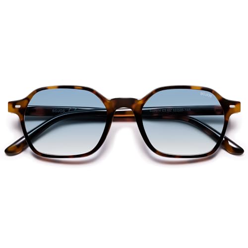SOJOS Retro Square Polarized Sunglasses Womens Men Trendy 70s Thin Slim Shades Sunnies SJ2674 - color: Tortoise Frame Blue Grading Lens