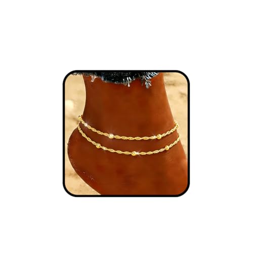 925 Sterling Silver Ankle Bracelets for Women 14K Gold Plated Layered Anklet Sets Dainty Heart Anklets Chain Waterproof Beach Foot Jewelry Gifts - style: Style1-Gold