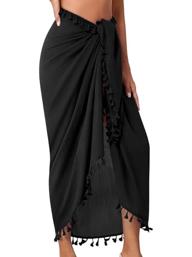 QIANXIZHAN Women's Swimsuit Cover Up,Beach Sarong Wrap Bottom Coverup for Women Short Skirt - color: Tassels Black