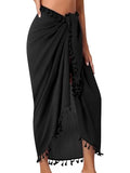 QIANXIZHAN Women's Swimsuit Cover Up,Beach Sarong Wrap Bottom Coverup for Women Short Skirt - color: Tassels Black