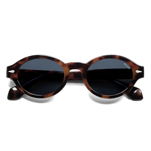 SOJOS Retro Oval Polarized Sunglasses for Women Men Chic Trendy 90s Sunnies Shades UV protection Sun Glasses SJ2630 - color: Tortoise Frame Grey Lens
