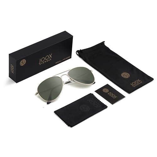 JOOX Polarized Aviator Sunglasses for Women Men, UV400 Protection Lens and Lightweight Metal Pilot Frame JX2775 - color: Shiny Gold/G15 Green