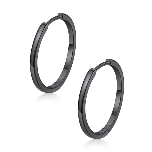 FaithHeart 925 Sterling Silver Post Huggie Hoop Earrings for Women, Silver Small Hoop Earring, Hypoallergenic Cartilage Earrings for Women - color: 01. Blank-Black, size: 20mm