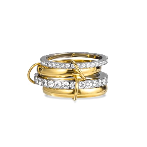 Gold Stackable Rings for Women 18k Gold Plated Rings Non Tarnish Gold Rings Cubic Zirconia Rings Silver Gold Multi Ring Interlocking Stackable Rings Mixed Metals Stack Rings Set Jewelry Gift for Women - color: 2 pcs silver+2 pcs gold, size: 5