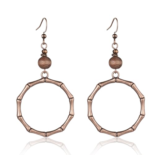 Silver/Gold Boho Dangle Statement Earrings for Women Trendy,Handmade Vintage Dainty Cute Long Drop Summer Earrings,fashion Accessories Jewelry Gifts - color: A74 Antique Bronze Bamboo Hoops Earrings