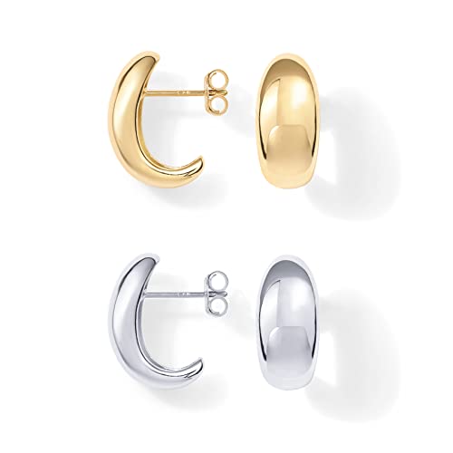 PAVOI 14K Gold Plated 925 Sterling Silver Post Huggie Earrings | Gold Dome Huggie Hoop Earrings for Women - style: White & Yellow Pack