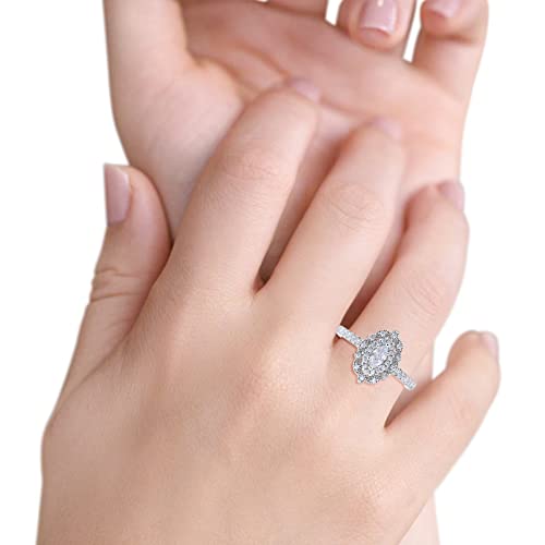 Blue Apple Co. Vintage Style Art Deco Marquise Wedding Engagement Bridal Ring Round Simulated Cubic Zirconia 925 Sterling Silver - color: Simulated Cubic Zirconia