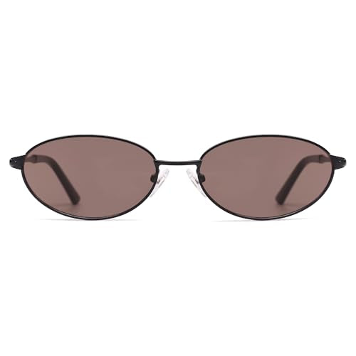 Appassal Retro Oval Sunglasses for Women Mens with Spring Hinge Sunnies AP3696 - color: C11 Black / Brown