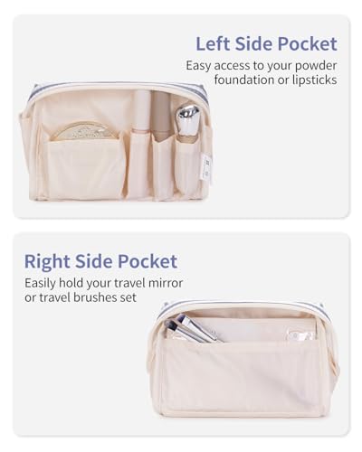 Narwey Small Striped Makeup Bag for Purse Mini Cosmetic Bag Travel Makeup Pouch Zipper Pouch Cute Make up Bags with Compartments for Women Girls (Greyish Blue Stripe, Small) - color: A-Greyish Blue Stripe, style: Small