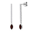 Gem Stone King 14K White Gold Gemstone Birthstone and White Lab Grown Diamond Long Liner Dangle Earrings for Women | Marquise 6X3MM | White Gold Chain Drop Earrings - style: Garnet, January