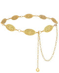 AWAYTR Chain Belt for Women – Adjustable Boho Metal Waist Chain Belt Gold Sliver for Dresses Jeans Country Concert Outfit - color: Gold-floral Oval