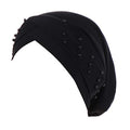 Women Beaded Silky Beanie, Pre-Tied Turban Head Wrap Cap for Chemo Chemical Cancer Hair Loss Cover Hat - color: Black