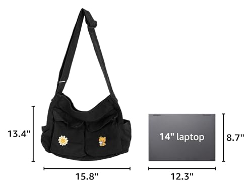 Canvas Messenger Bag Large Hobo Crossbody Bags with Multiple Pockets,School Vintage Shoulder Laptop Bag for Women and Men