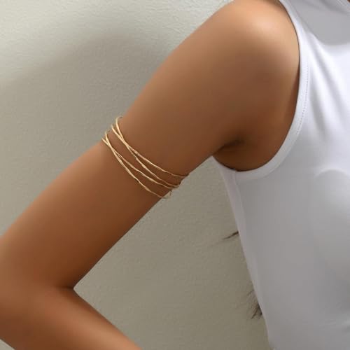 Women's 18k Gold Plated Arm Cuff Bracelet - Minimalist Silver Upper Arm Cuff for Cool - color: B-Gold