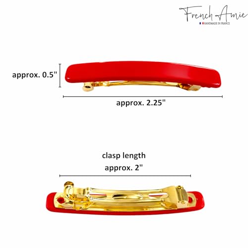 French Amie Rectangular Handmade Small Hair Barrette 2 1/4 Inch with Metal Clasp, Cellulose Acetate Hair Clip Grip for Women & Girls, Strong Hold for Fine Hair, Bangs, and Half-Up Styling (Red) - color: Red