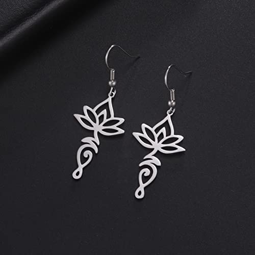 TEAMER Stainless Steel Lotus Flower Dangle Earrings Bohemian Drop Earring Unique Geometric Jewelry for Women - color: Lotus 5 - Steel Color