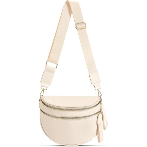 Checkered Crossbody Bag for Women Bum Bag Spacious Nylon Fanny Packs Cross Body Shoulder Purses Bag Handbags - color: Beige