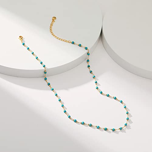 Beaded Choker Necklaces for Women 18k Gold Plated Dainty Gold Choker Necklaces for Women - style: turquoise choker