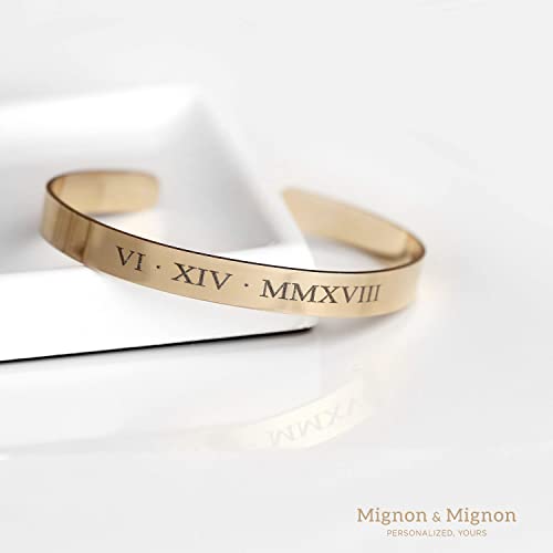 MignonandMignon Personalized Cuff Bracelet Custom Engraved Name, Inspirational Message, Coordinate Bangle for Graduation, Friendship, or Bridesmaid Gift