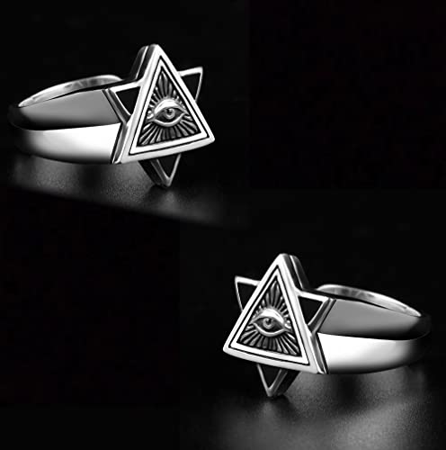 Open All Seeing Eye of God Ring for Men, Adjustable Vintage Crossbones Triangle Black Silver Engraved Eye of God Ring Ring, Personalized All Seeing Ring Christmas Jewelry Gifts for Men Women