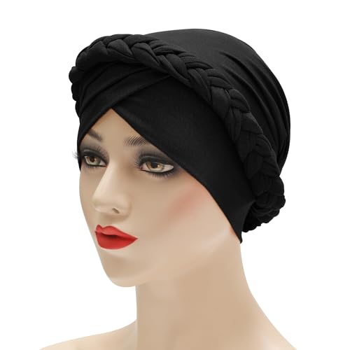 ZLYC Chemo Headwear for Women Pre Tied Turban Headwear Lightweight Beanie Hat - color: Braid Black