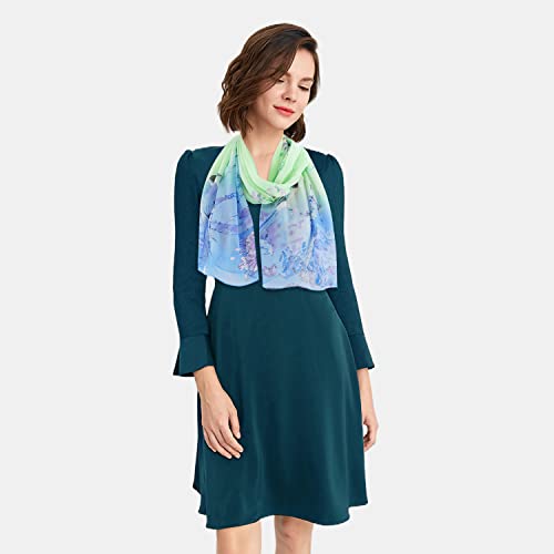 E-Clover Unique Fashion Women's Scarf Chiffon Sheer Scarves for Women Lightweight - color: Green Blue