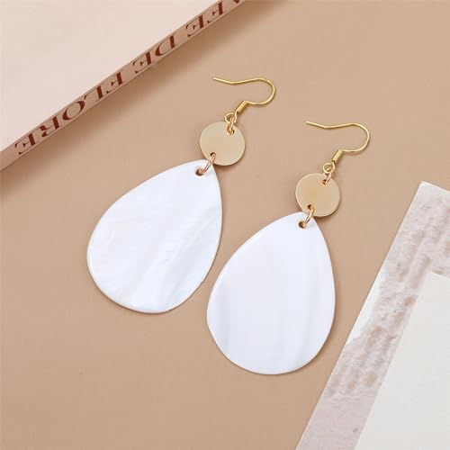 Elisheva Bohemian Lightweight Mother of Pearl Shell Drop Dangle Earrings for Women, Boho Chic Hippie Waterdrop Statement Jewelry Gift - color: white